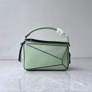 Light Mint Green Leather Mini Patchwork Puzzle Satchel Chic Crossbody Bag